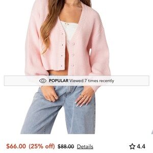 Edikted Sabrina Chunky Knit Cropped Cardigan in light pink